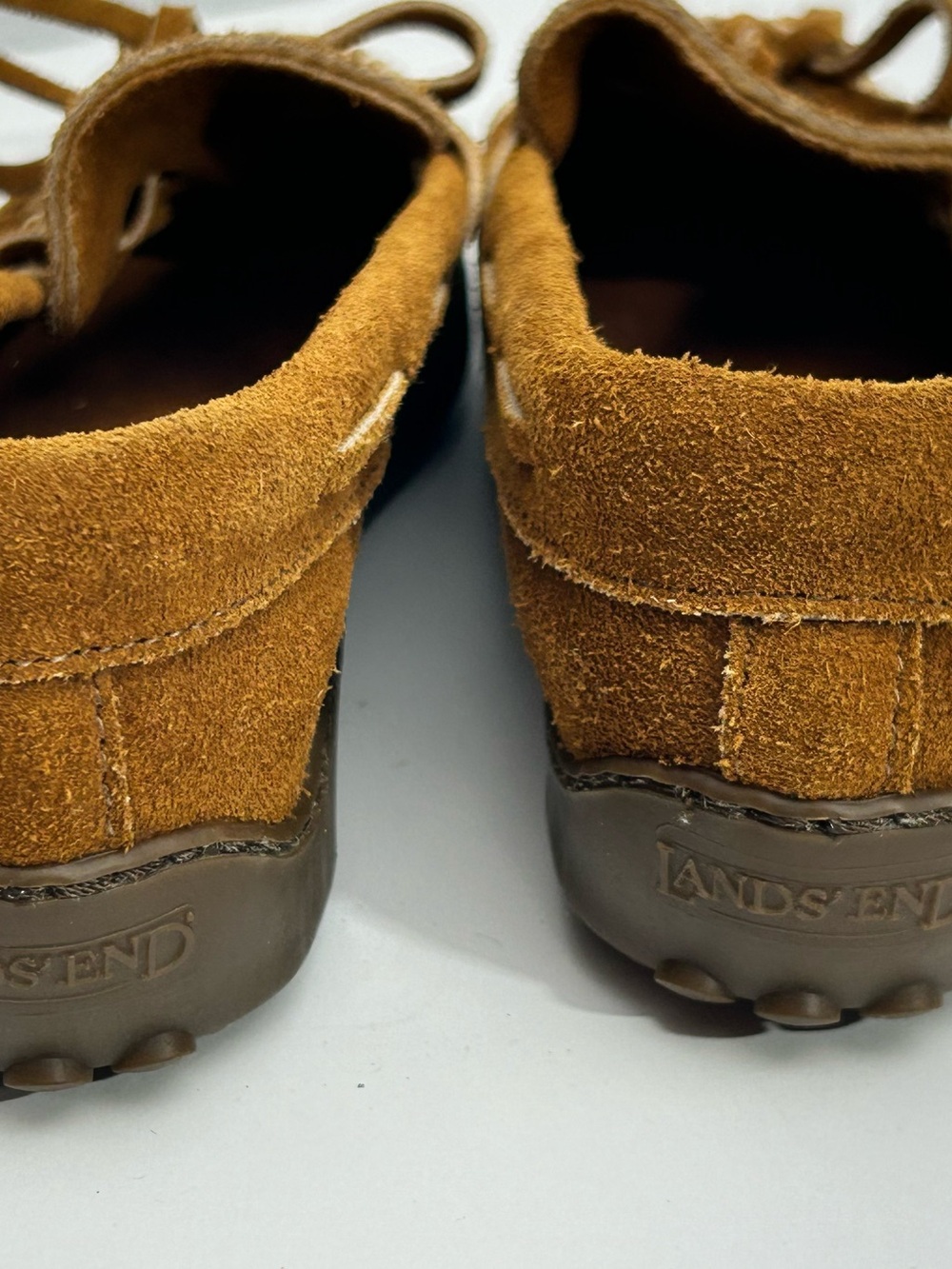 Lands' End Women's Suede Moccasin Slippers in Chestnut Brown Size 7.5 - Picture 5 of 11